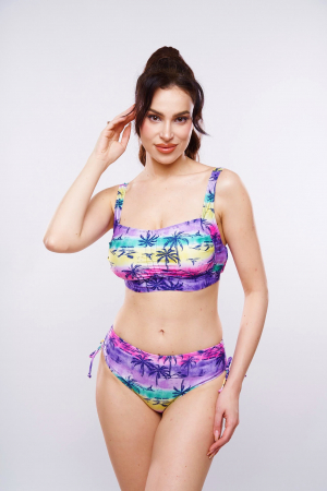 Costume baie marimi mari - Costum de baie, batal-marime mare, 2 piese, slip clasic, imprimeu palmieri, mov, embody.ro