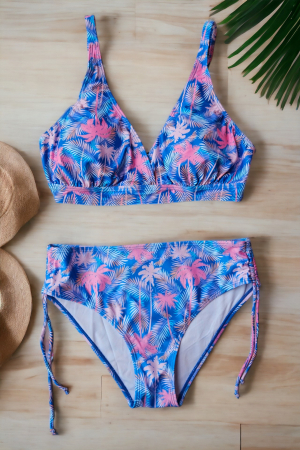 Costum de baie dama, 2 piese, marime mare, slip talie inalta, albastru, Aqua Palms embody.ro [1]