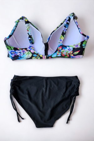Costum de baie dama, 2 piese, marime mare, slip talie inalta, cupa voluminoasa, negru/verde, embody.ro [2]