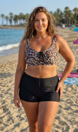 Costume de baie dama - Costum de baie dama 2 piese marimi mari Pantaloni Scurti si Bustiera animal print  f2507