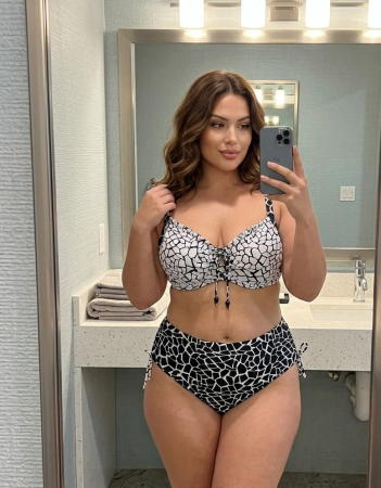 Costume baie 2 piese - Costum de baie dama 2 piese alb-negru, talie inalta, sutien cu sustinere si imprimeu modern y9200