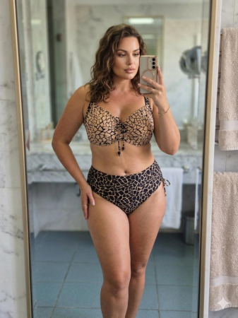 Costume baie 2 piese - Costum de baie dama 2 piese, talie inalta, sutien cu sustinere bej/negru y9200