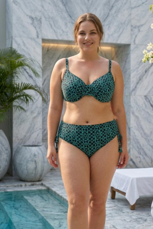 Costume baie 2 piese - Costum de Baie Dama din Doua Piese, Verde-Negru marime mare, Talie Inalta lm082
