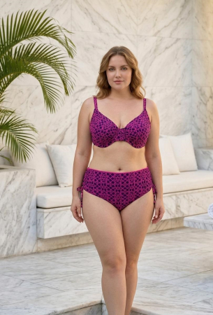 Costume baie 2 piese - Costum de Baie Dama din Doua Piese, Roz-Negru marime mare, Talie Inalta lm082