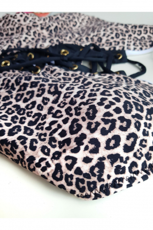 Costum de baie dama, intreg, imprimeu Animal print-Leopard, cu snur reglabil, Bej [3]