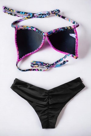 Costum de baie din 2 piese, slip brazilian cu incretitura, sutien cu snur reglabil, verde, Malibu embody.ro [2]