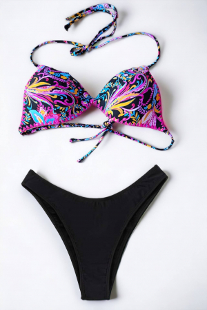 Costum de baie din 2 piese, slip brazilian cu incretitura, sutien cu snur reglabil, verde, Malibu embody.ro [3]