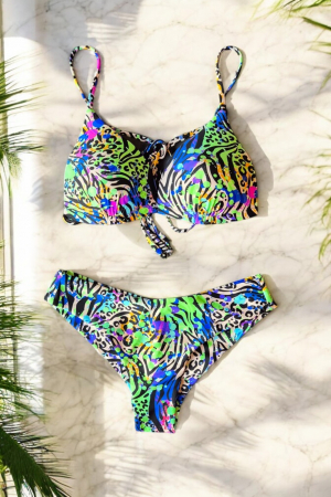 Costum de baie din 2 piese, slip brazilian cu snur, animal print, maro, Wild Leo embody.ro [1]