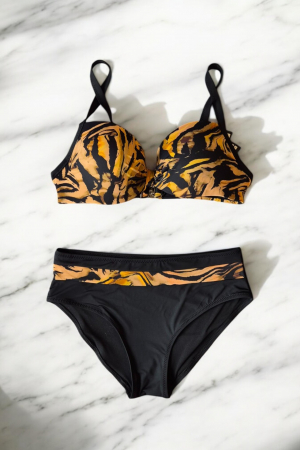 Costum de baie doua piese dama, marimi mari, leo print maro [1]