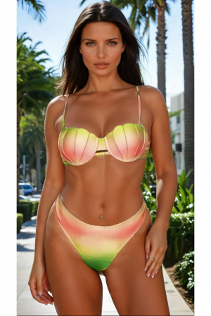 Costume de baie braziliene - Costum de baie din 2 piese, slip tanga, sutien push-up forma scoica y9118 verde