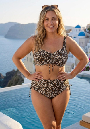 Costume baie 2 piese - Costum de Baie din Doua Piese cu Imprimeu Leopard si Talie Inalta w927