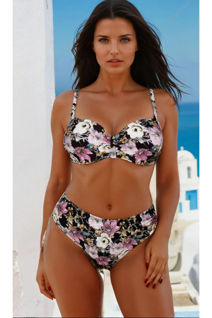 Costume de baie dama - Costum de baie doua piese, marime mare, imprimeu floral, multicolor, Aqua Palm embody.ro