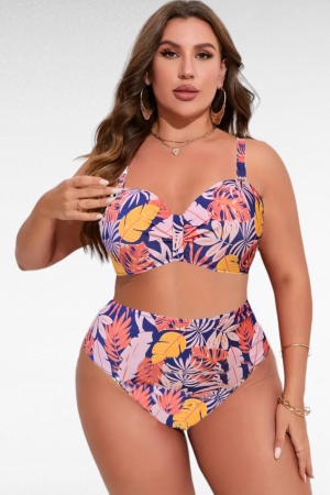 Costum de baie doua piese, marime mare, imprimeu floral, multicolor, exotic Flower embody.ro [4]