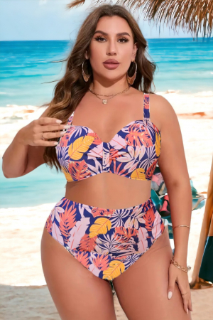 Costume de baie dama - Costum de baie doua piese, marime mare, imprimeu floral, multicolor, exotic Flower embody.ro