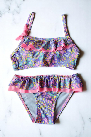 Costume baie copii - Costum de baie fete 2 piese, cu volane multicolor