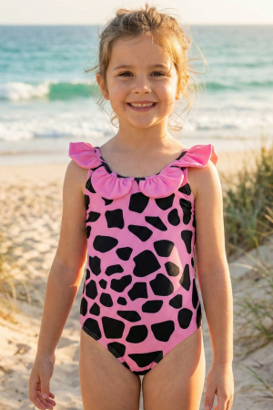 Costume baie copii - Costum de baie fete intreg, cu volane, roz Q302, embody.ro