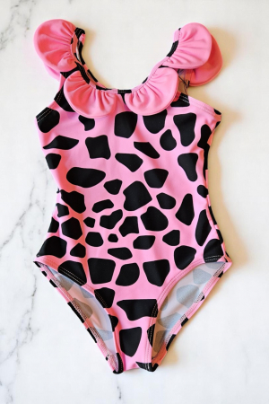 Costume baie copii - Costum de baie fete intreg, cu volane, roz Q302, embody.ro