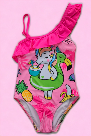 Costume baie copii - Costum de baie fete intreg, imprimeu unicorn, roz, embody.ro