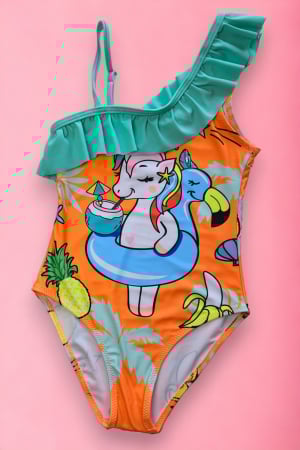 Costume baie copii - Costum de baie fete intreg, imprimeu unicorn, roz, embody.ro