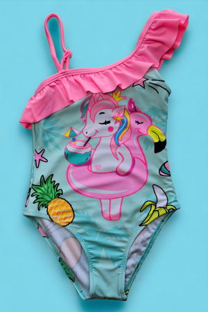 Costume baie copii - Costum de baie fete intreg, imprimeu unicorn, roz, embody.ro
