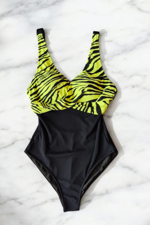 Costum de baie intreg dama, modelator, negru/galben neon, Wild paradise [1]