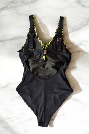 Costum de baie intreg dama, modelator, negru/galben neon, Wild paradise [2]