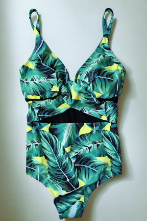 Costum de baie intreg modelator, marime mare, verde/galben [1]