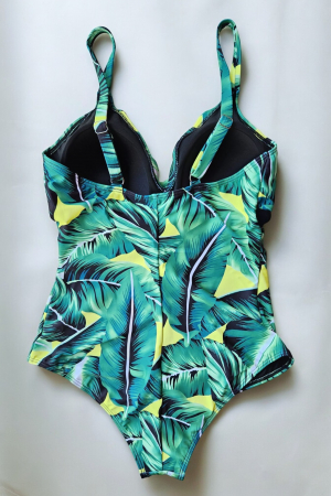 Costum de baie intreg modelator, marime mare, verde/galben [2]