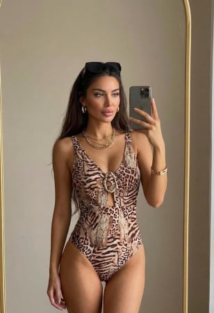 Costume baie intregi - Costum de Baie Intreg Dama, Animal Print Mixt, Decolteu in V si Spate Gol lm079