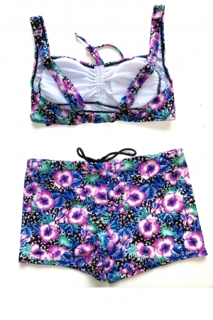 Costum de baie marime mare, cu slipi tip pantaloni scurti, sutien bustiera, multicolor, Amira, embody.ro [2]