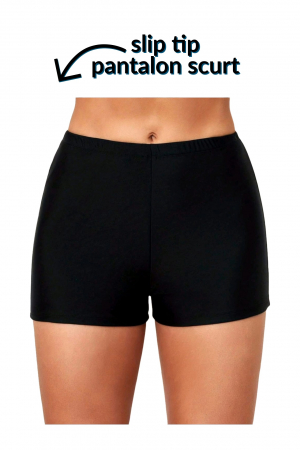 Costum de baie marime mare tip tankini, doua piese, fusta si pantaloni scurti, albastru, Sunny palms, embody.ro [4]