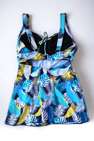 Costum de baie marime mare tip tankini, doua piese, fusta si pantaloni scurti, albastru, Sunny palms, embody.ro [2]