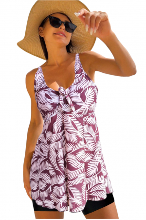 Costum de baie marime mare tip tankini, doua piese, fusta si pantaloni scurti, multicolor, Vanilla, embody.ro [1]