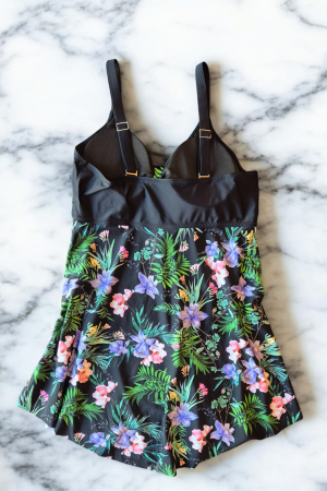 Costum de baie marime mare tip tankini, doua piese, fusta si pantaloni scurti, multicolor, Queen, embody.ro [2]
