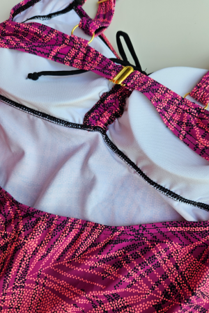Costum de baie marime mare tip tankini, doua piese, rochita si pantaloni scurti, visiniu, embody.ro [3]