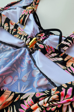 Costum de baie marime mare tip tankini, doua piese, rochita si pantaloni scurti, multicolor, Gold, embody.ro [3]