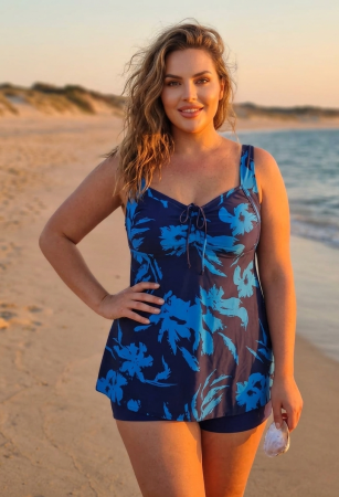 Costume baie 2 piese - Costum de Baie Tankini cu rochita si slip pantaloni scurti 2 Piese summer vibe F2503