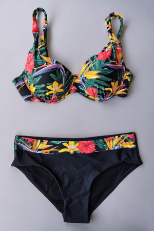 Costume de baie din 2 piese, slip clasic, marime mare, floral, negru embody.ro [1]