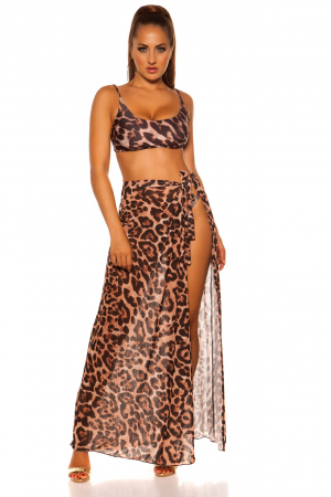 Fusta lunga de plaja dama, animal print, maro, marime universala, embody.ro [3]