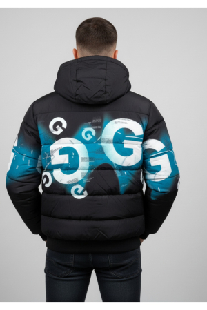 Geaca barbati casual groasa, cu gluga  detasabila si buzunare cu fermoar 88973 negru/bleu [2]