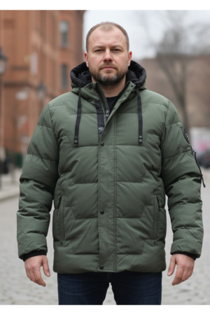 Geci si veste barbati - Geaca barbati casual groasa, cu gluga neagra si buzunare cu fermoar rym7963