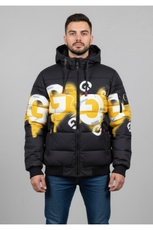 Geci - Geaca barbati casual groasa, cu gluga  detasabila si buzunare cu fermoar 88973 negru