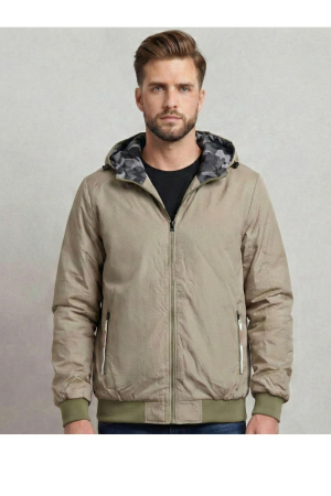 Geci - Geaca barbati cu doua fete, gluga fixa si imprimeu montan/uni 62504