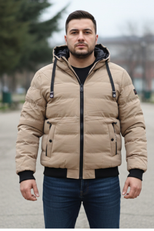 Geci - Geaca Barbati Fas Groasa Cu Gluga Detasabila Bej 7458-3