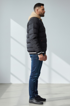 Geaca groasa Puffer Barbati Neagra cu Gluga detasabila Bej 7457-1 negru [3]