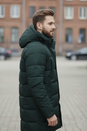 Geaca Barbati groasa de Iarna Lunga Cu Gluga Detasabila 2603 Kaki inchis [3]