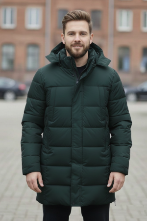 Geci si veste barbati - Geaca Barbati groasa de Iarna Lunga Cu Gluga Detasabila 2603 Kaki inchis