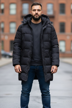 Geaca Barbati groasa de Iarna Lunga Cu Gluga Detasabila 2605 negru [0]