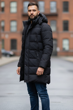 Geaca Barbati groasa de Iarna Lunga Cu Gluga Detasabila 2605 negru [3]