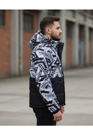 Geaca Barbati Imprimata cu Gluga detasabila 52030-1 negru/alb [3]